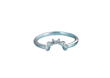 CZ Studded Crown Shape Ring with Rhodium Plated